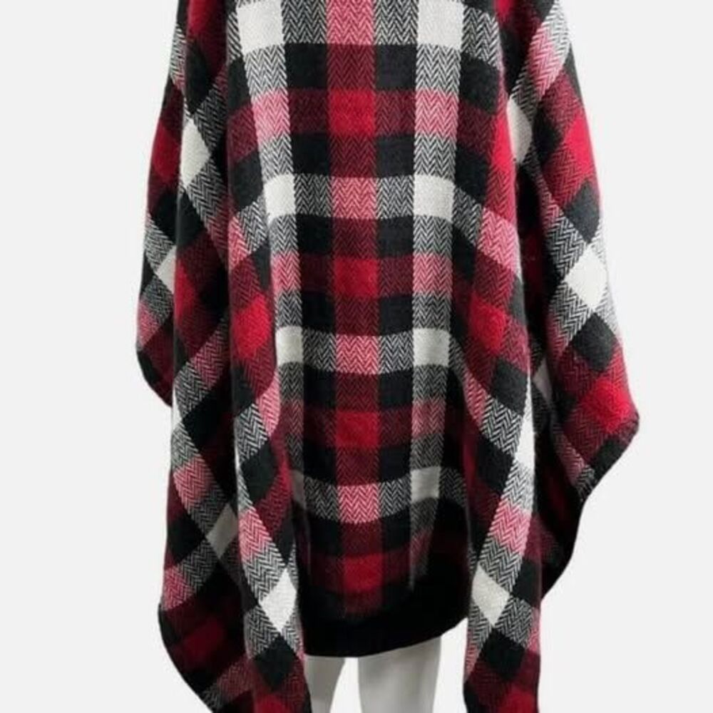 Woolrich Cape Womens Scarf Poncho Wrap One Size Red Black Plaid Reversible Like - Picture 6 of 8
